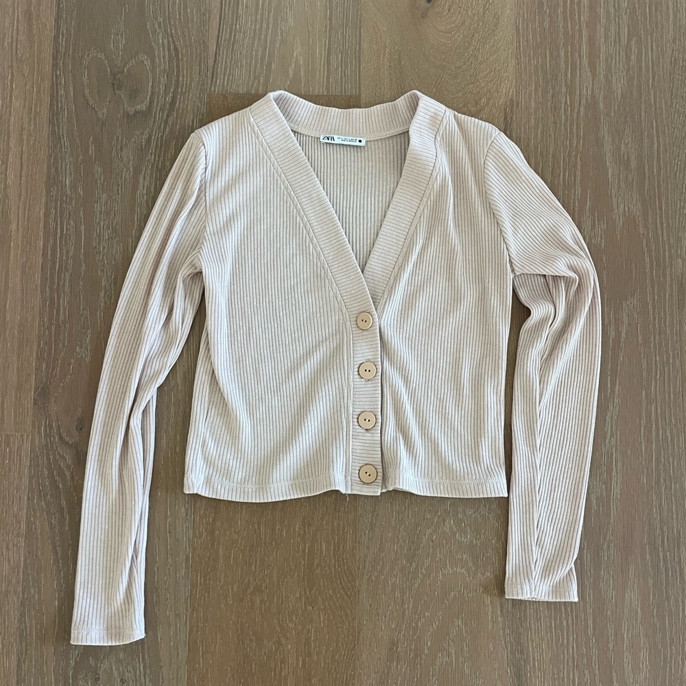 Zara Ribbed Button-Up Cardigan